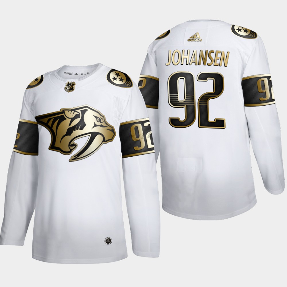 Cheap Nashville Predators 92 Ryan Johansen Men Adidas White Golden Edition Limited Stitched NHL Jersey